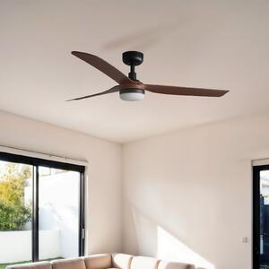 FARO BARCELONA Stropni ventilator Punt M LED, crna/drvo, DC, tih, 130 cm, prigušiva, Crno, Dnevni boravak/blagovaonica, Metal