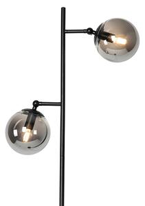 Art Deco podna svjetiljka crna s dimnim staklom 2-svjetla - Pallon