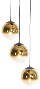 Art Deco viseća lampa crna sa zlatnim staklom okrugla 3-svjetlo - Pallon