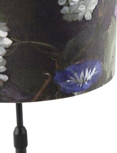Stolna svjetiljka crna s cvijetom somota u baršunu 25 cm - Parte