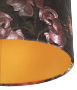 Stropna svjetiljka s cvijetom od velur hlada sa zlatom 25 cm - kombinirana crna