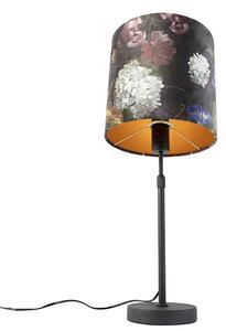 Stolna svjetiljka crna s cvijetom somota u baršunu 25 cm - Parte