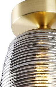 Art Deco stropna svjetiljka od mesinga s dimnim staklom - Michi