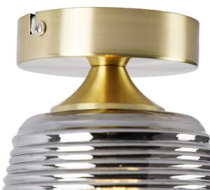 Art Deco stropna svjetiljka od mesinga s dimnim staklom - Michi