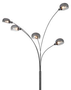 Dizajnerska podna svjetiljka crna s dimnim staklom 5-svjetlo - Sixties Marmo