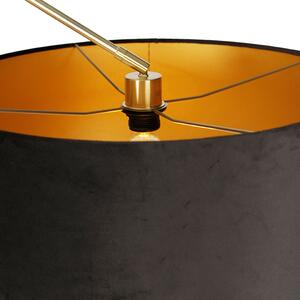 Moderna podna svjetiljka zlatni velur sjenilo crna 50 cm - Urednik