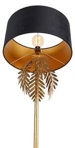Vintage podna svjetiljka zlatna s crnim baršunastim hladom 50 cm - Botanica