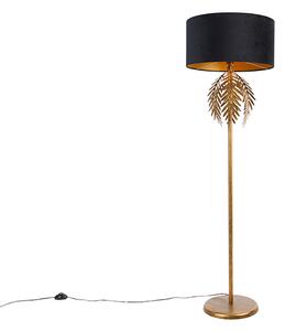 Vintage podna svjetiljka zlatna s crnim baršunastim hladom 50 cm - Botanica