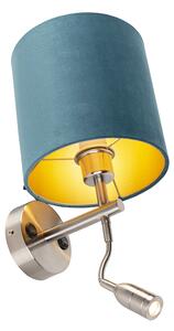 Zidna svjetiljka čelik sa svjetiljkom za čitanje i sjenka baršun 20/20/20 plava