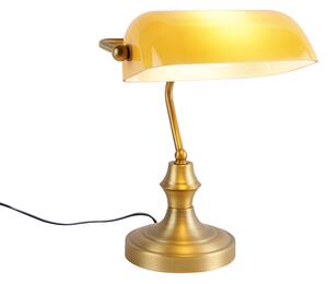 Klasična bilježnička svjetiljka brončana s jantarnim staklom - Banker