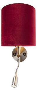 Zidna svjetiljka čelik sa lampom za čitanje i sjena 20/20/20 crveni baršun