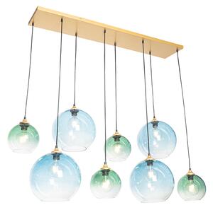 Hanglamp messing met blauw en groen glas 8-lichts - Sandra