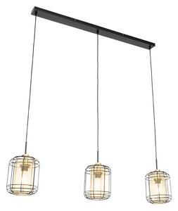 Dizajnerska viseća svjetiljka crna sa zlatnim izduženim 3-svjetlo - Gaze