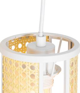 Retro viseća lampa bijela s ratanom 3 svjetla okrugla - Akira