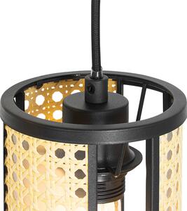 Retro viseća lampa crna sa ratanom 3-svjetla okrugla - Akira