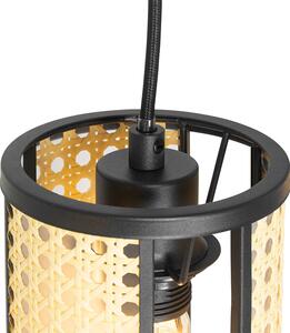 Orijentalna viseća svjetiljka crna s izduženom 3 svjetla od ratana - Akira