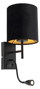 Art Deco zidna svjetiljka crna s velur hladom - Stacca
