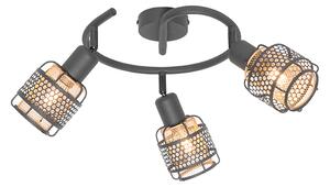 Dizajnerska stropna svjetiljka crna sa zlatnim 3 svjetla okrugla - Noud