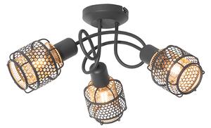 Dizajnerska stropna svjetiljka crna sa zlatnim 3 svjetla - Noud