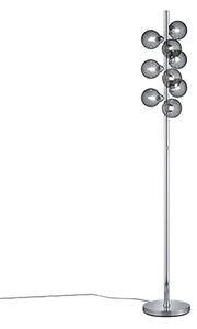 Art deco podna svjetiljka čelična zatamnjiva s dimnim staklom 9-svjetla - Fon