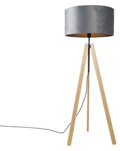 Moderna podna lampa drvena tkanina nijansa siva 50 cm stativ - Telu