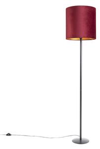 Crna podna svjetiljka s velur hladom crvena sa zlatom 40 cm - Simplo