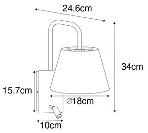 Moderna zidna svjetiljka crna i čelična sa lampom za čitanje - Renier
