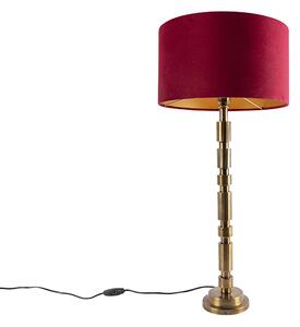 Art Deco stolna svjetiljka brončana 35 cm baršunasta nijansa crvena - Torre