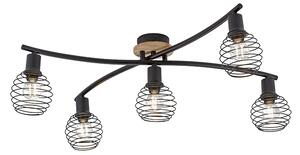 Industrijska stropna svjetiljka crna s drvenim 5 svjetala - Dobit