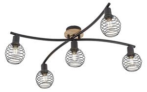 Industrijska stropna svjetiljka crna s drvenim 5 svjetala - Dobit