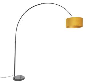 Lučna svjetiljka crna s velur hladom žuta oker sa zlatom 50 cm - XXL