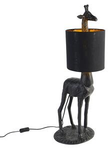 Vintage podna svjetiljka crna s crnom sjenilom od tkanine - Giraffe To