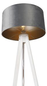 Moderna podna svjetiljka stativ bijela sive sjene od velura 50 cm - Tripod Classic