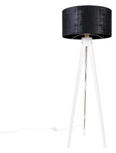Moderna podna svjetiljka stativ bijeli s crnim baršunastim hladom 50 cm - Tripod Classic