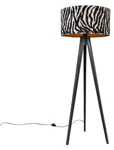 Podna svjetiljka tronožac crna sa sjenilom zebra 50 cm - Stativ Classic