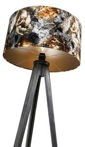 Podna svjetiljka tronožac crna sa sjenilom cvjetovi 50 cm - Stativ Classic