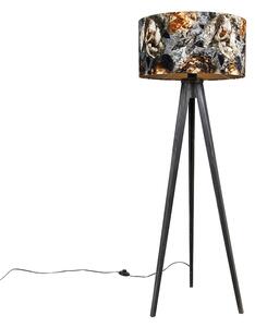Podna svjetiljka tronožac crna sa sjenilom cvjetovi 50 cm - Stativ Classic