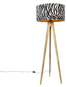 Vintage podna svjetiljka sjenilo od drveta zebra dizajn 50 cm - Tripod Classic