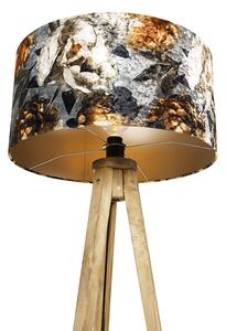 Vintage podna svjetiljka drvena sjena cvjetni dizajn 50 cm - Tripod Classic