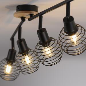 Dizajnerski stropni spot crni s drvenom 4 svjetiljkom - Dobit