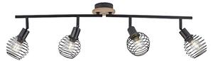 Dizajnerski stropni spot crni s drvenom 4 svjetiljkom - Dobit