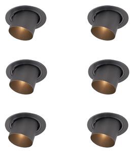 Set od 6 modernih ugradbenih reflektora boje metala GU10 50 mm okrugli, nagibni - Installa