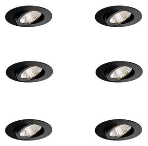 Set od 6 ugradbenih reflektora crni 6,8 cm uklj. LED 750 lm s mogućnošću prigušivanja IP23 - Gaius