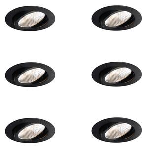 Set od 6 ugradbenih reflektora crni 9,5 cm uklj. LED 1300 lm prigušivi IP65 - Gaius