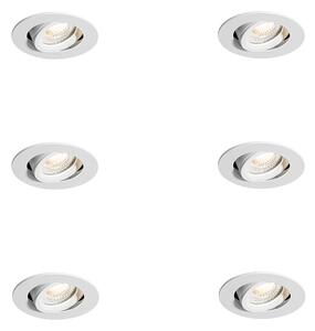 Set od 6 ugradbenih reflektora bijeli nagibni 6,5 cm uklj. LED IP54 Ultra Slim - Pupil