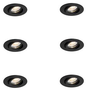 Set od 6 ugradbenih reflektora crni nagibni 6,5 cm uklj. LED IP54 Ultra Slim - Pupil