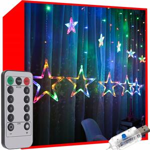 Božićna svjetla svjetlosna zavjesa 138 LED RGB 8 funkcija USB zvjezdice