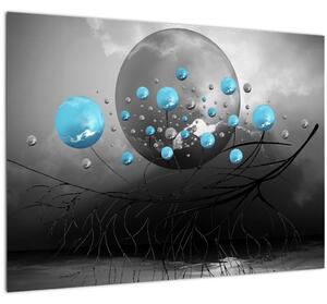 Slika - svijetlo plave apstraktne kugle (70x50 cm)