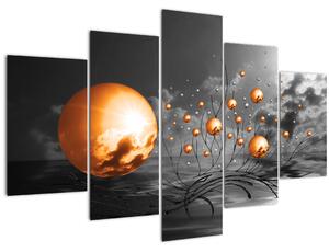 Slika narančastih apstraktnih kugli (150x105 cm)