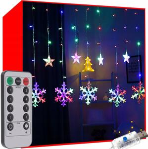 Božićna svjetla svjetlosna zavjesa 138 LED RGB 8 funkcija USB zvjezdice i snježne pahulje